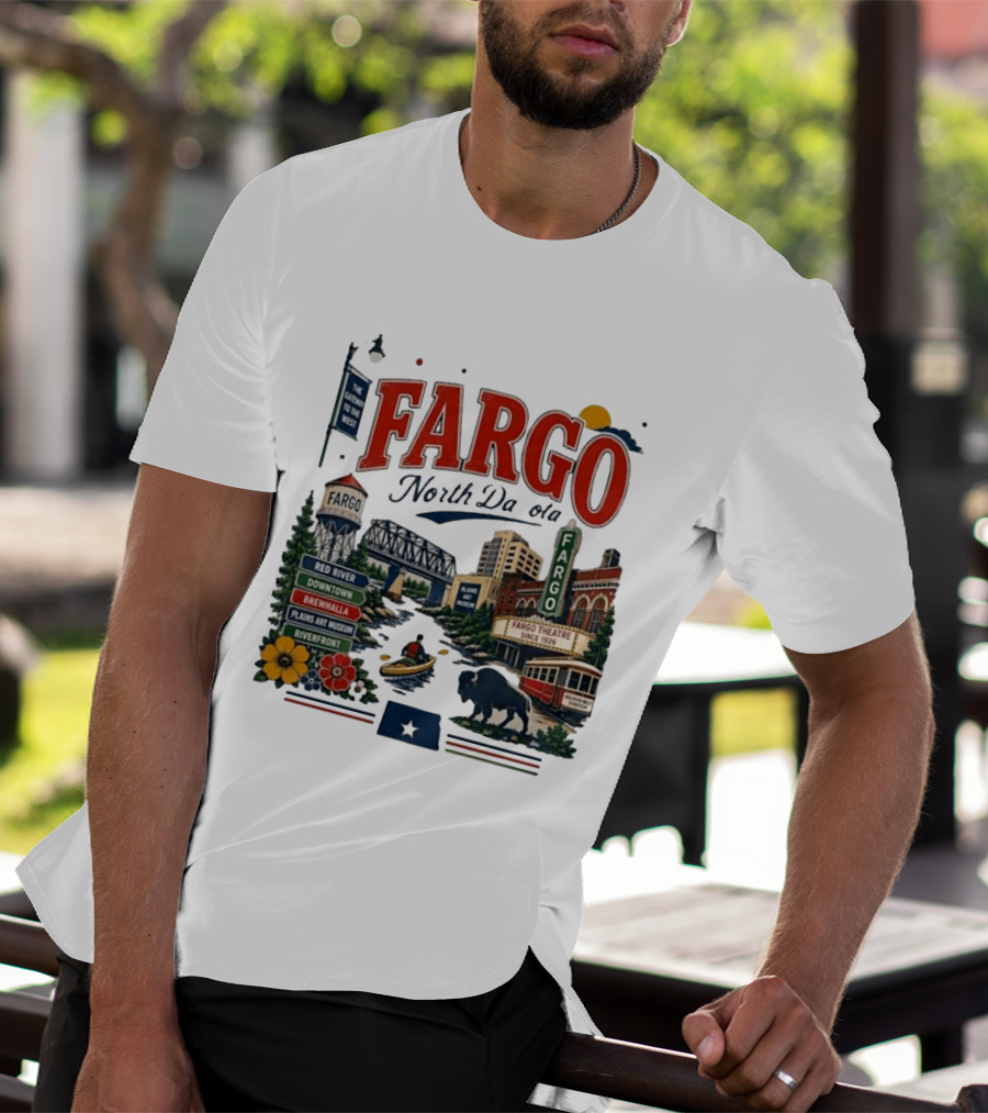 Fargo North Dakota Red River Downtown Brewhalla Plains Art Museum Riverfront Theatre T-Shirt