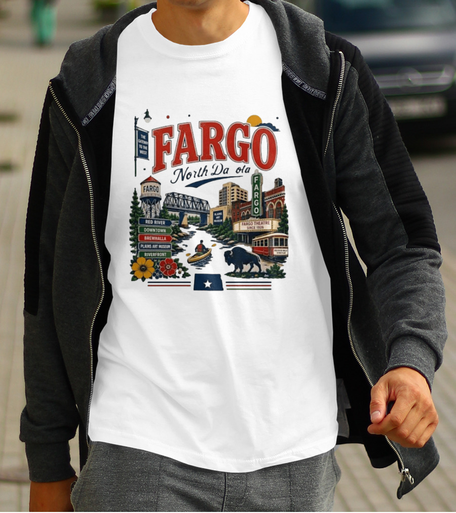 Fargo North Dakota Red River Downtown Brewhalla Plains Art Museum Riverfront Theatre T-Shirt