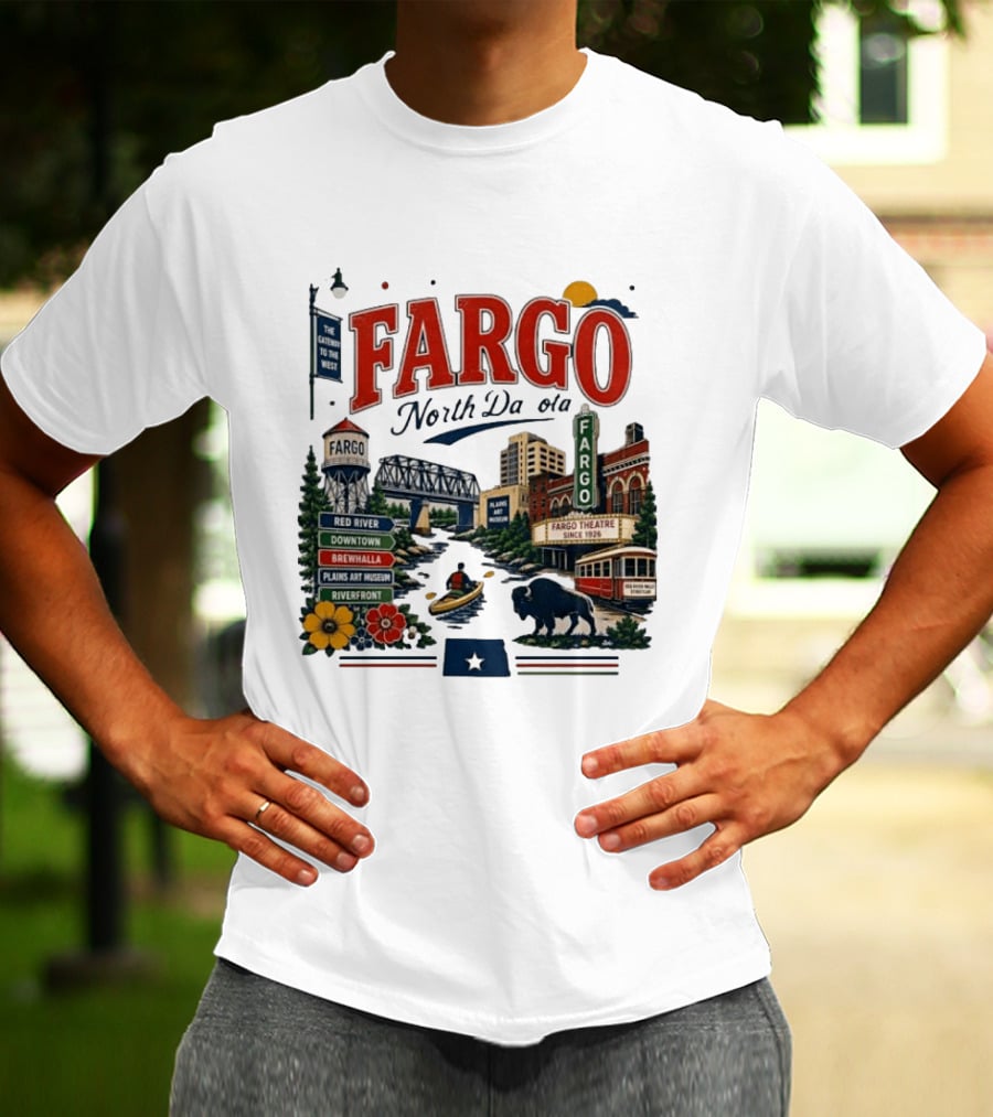 Fargo North Dakota Red River Downtown Brewhalla Plains Art Museum Riverfront Theatre T-Shirt