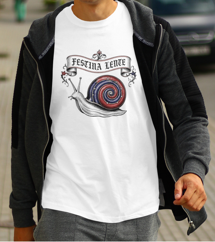 Festina Lente Latin Motto Snail Spiral T-Shirt