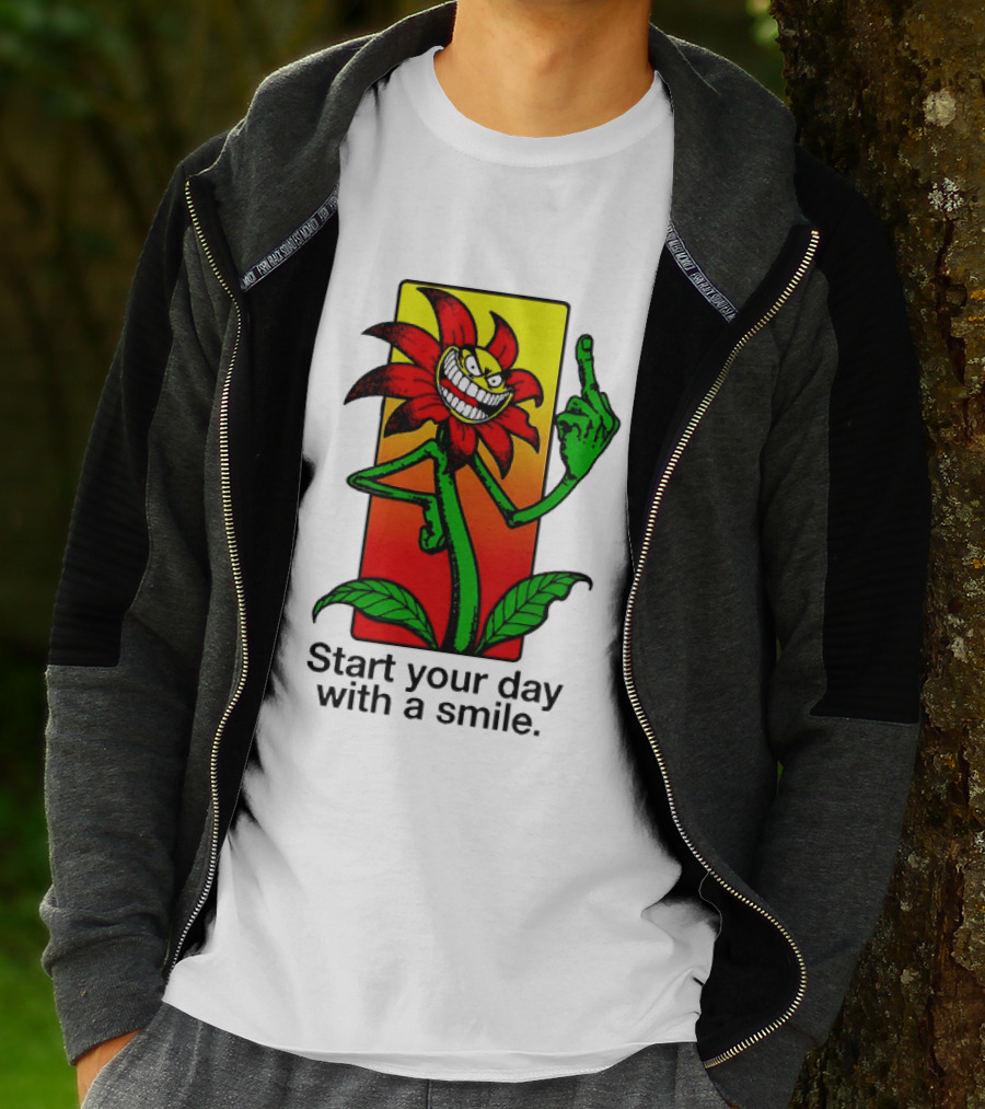 Start Your Day With A Smile Angry Flower Middle Finger T-Shirt