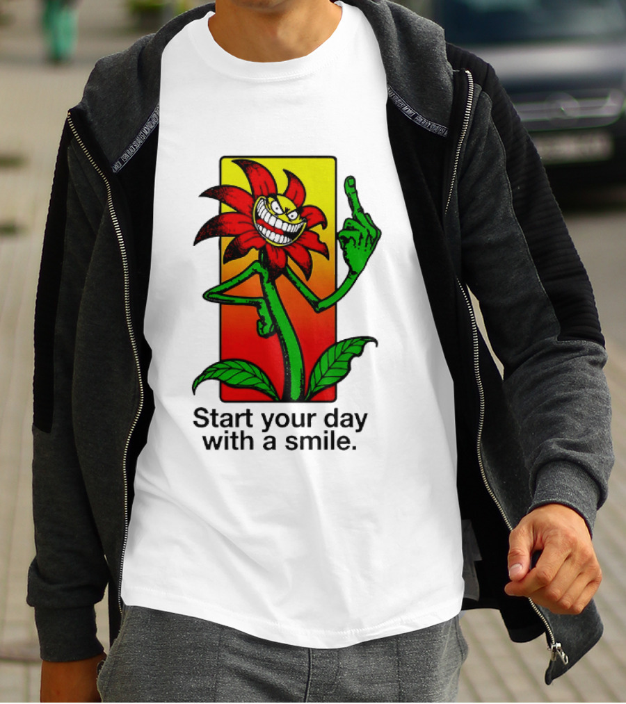 Start Your Day With A Smile Angry Flower Middle Finger T-Shirt