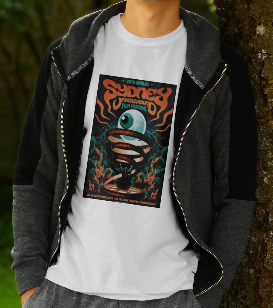 20th Annual Sydney Underground Film Festival Sept 10 13 2026 The Factory Theatre Marrickville Vintage Eye Spiral T-Shirt