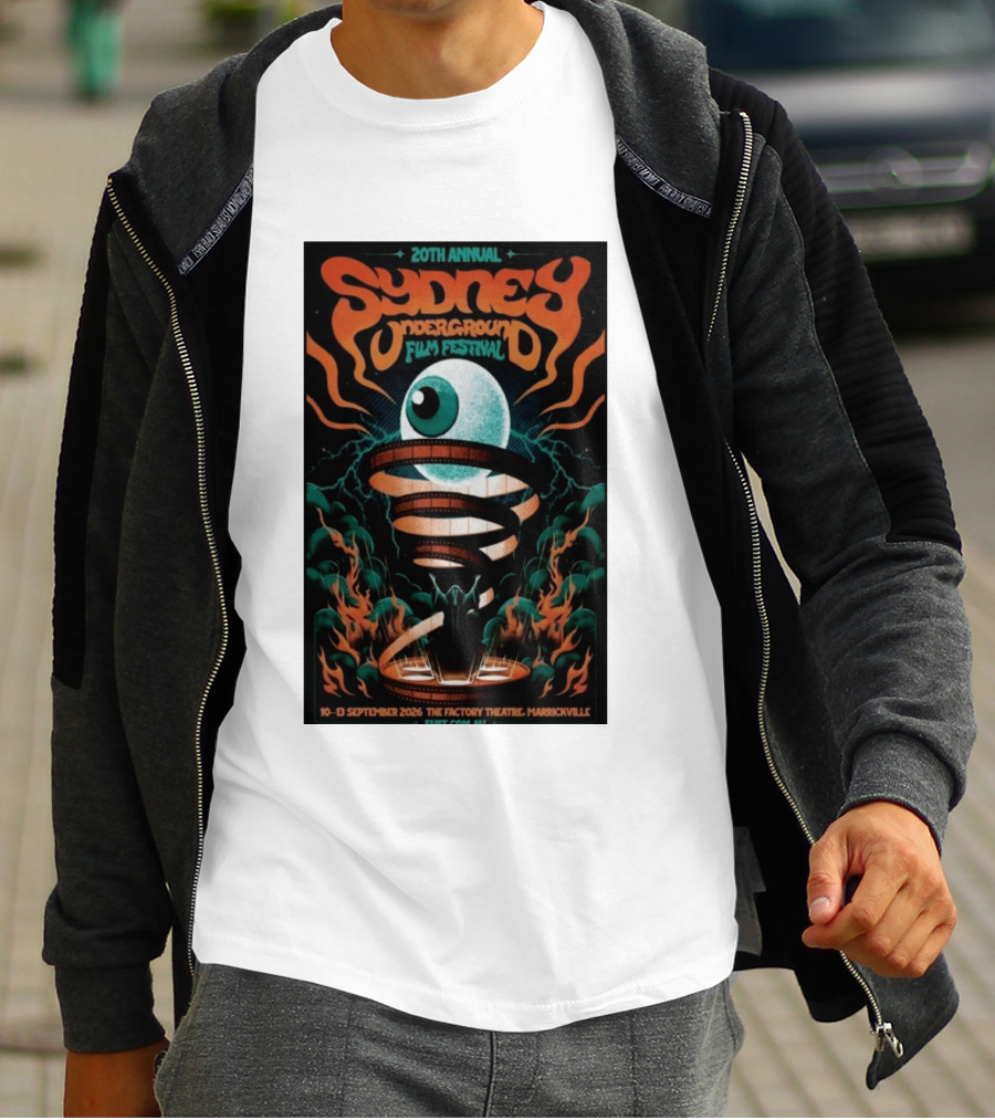20th Annual Sydney Underground Film Festival Sept 10 13 2026 The Factory Theatre Marrickville Vintage Eye Spiral T-Shirt