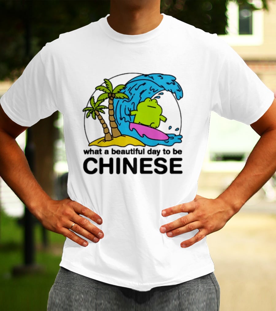 What A Beautiful Day To Be Chinese Surfing Frog With Palm Trees And Waves T-Shirt