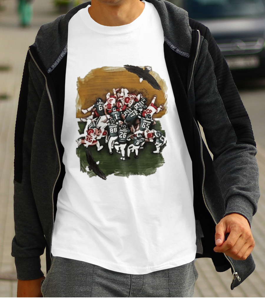 Philadelphia Eagles Tush Push Football Play Action With Team Players And Opponents T-Shirt