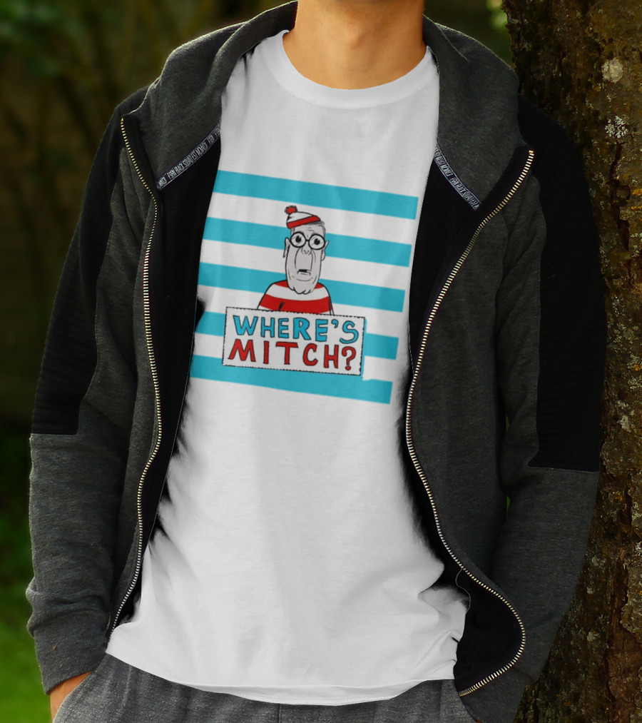 WHERE'S MITCH Striped Sweater Glasses Red Hat Humor T-Shirt