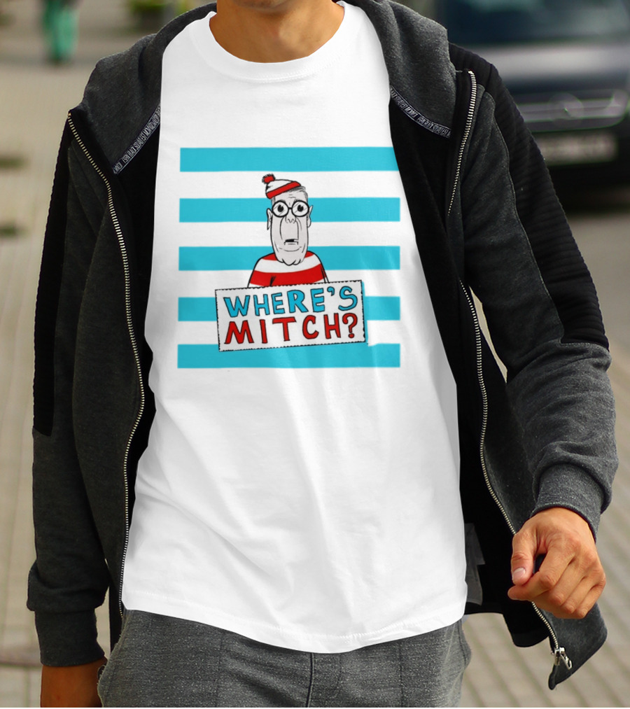 WHERE'S MITCH Striped Sweater Glasses Red Hat Humor T-Shirt