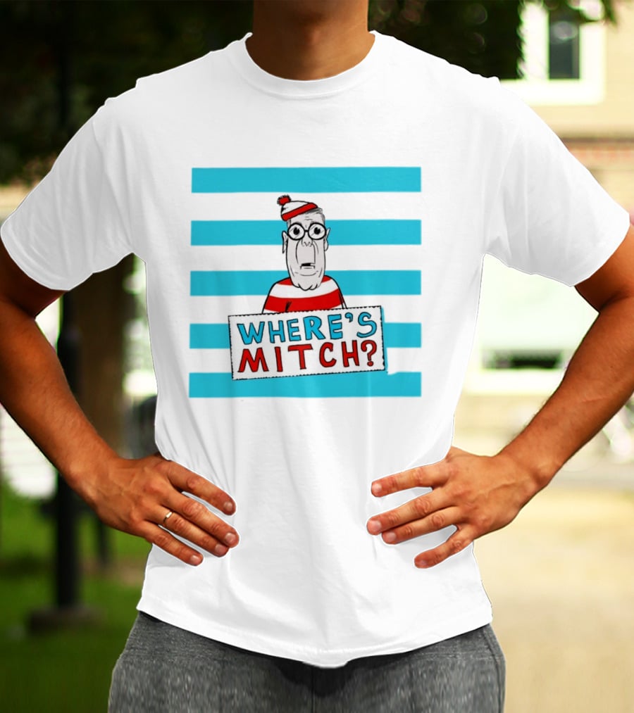 WHERE'S MITCH Striped Sweater Glasses Red Hat Humor T-Shirt