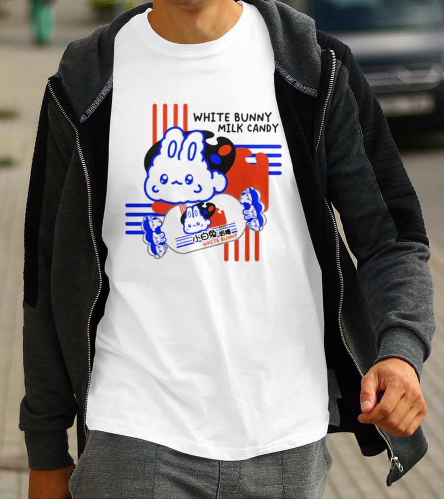 White Bunny Milk Candy Kawaii Asian Snacks Cute Blue Japanese T-Shirt