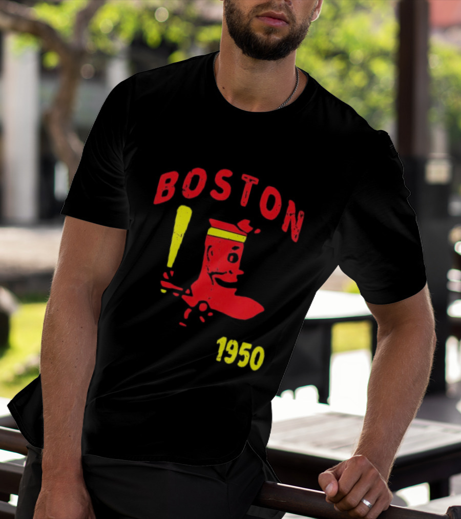 Boston 1950 Baseball Player Boot And Bat T-Shirt
