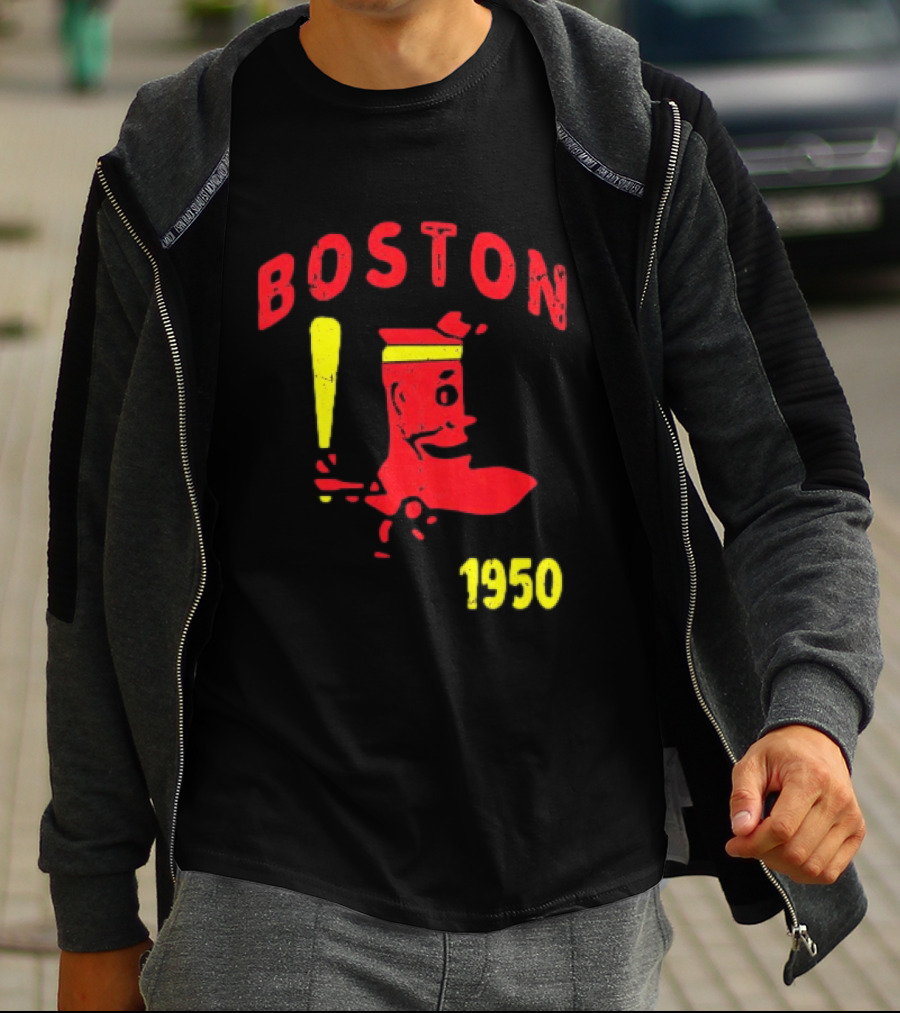 Boston 1950 Baseball Player Boot And Bat T-Shirt