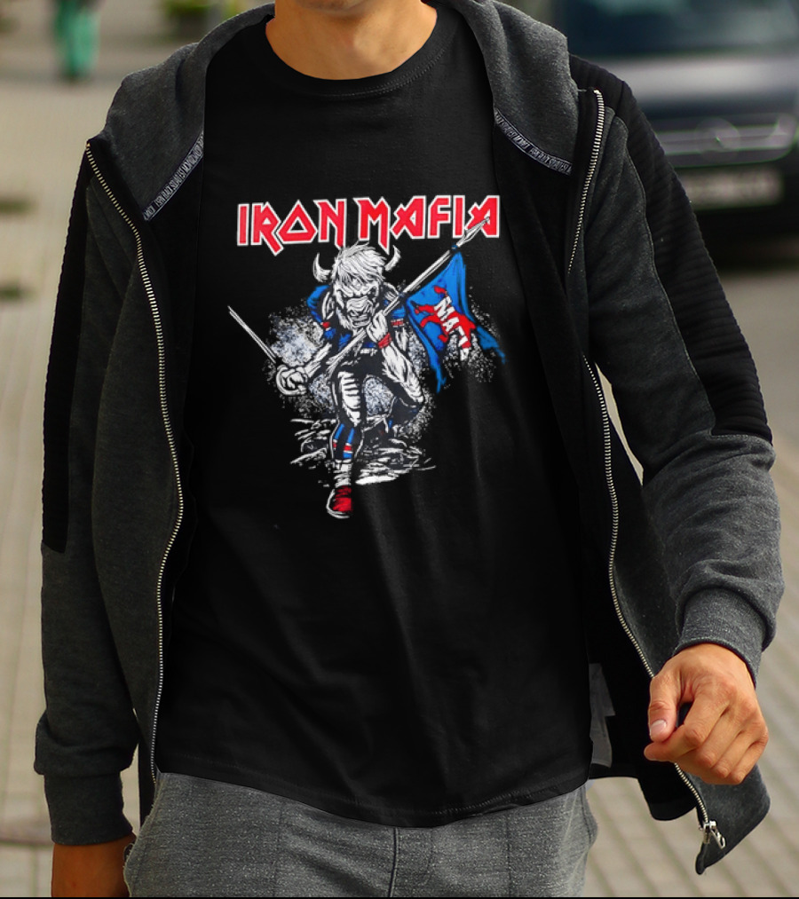 Iron Mafia Buffalo Bull Charging With Flag Buffalo Bills T-Shirt