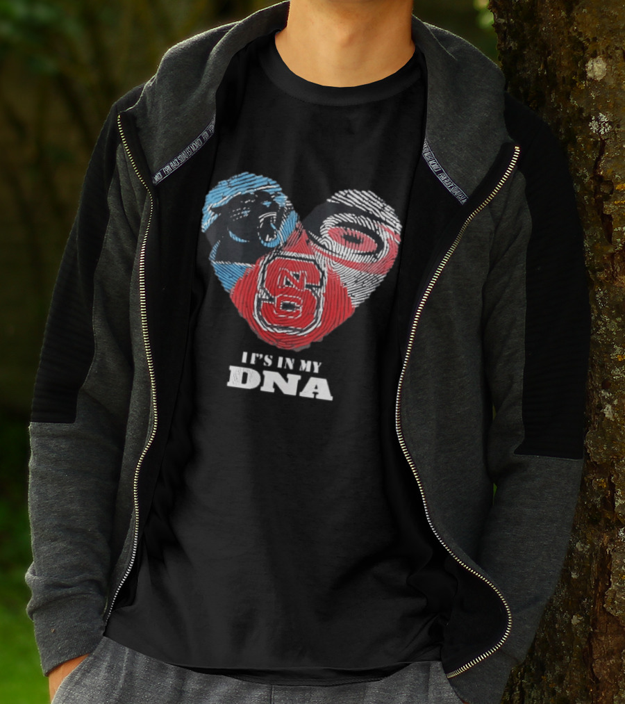Carolina Panthers NC State Wolfpack It's In My DNA Fingerprint Heart T-Shirt