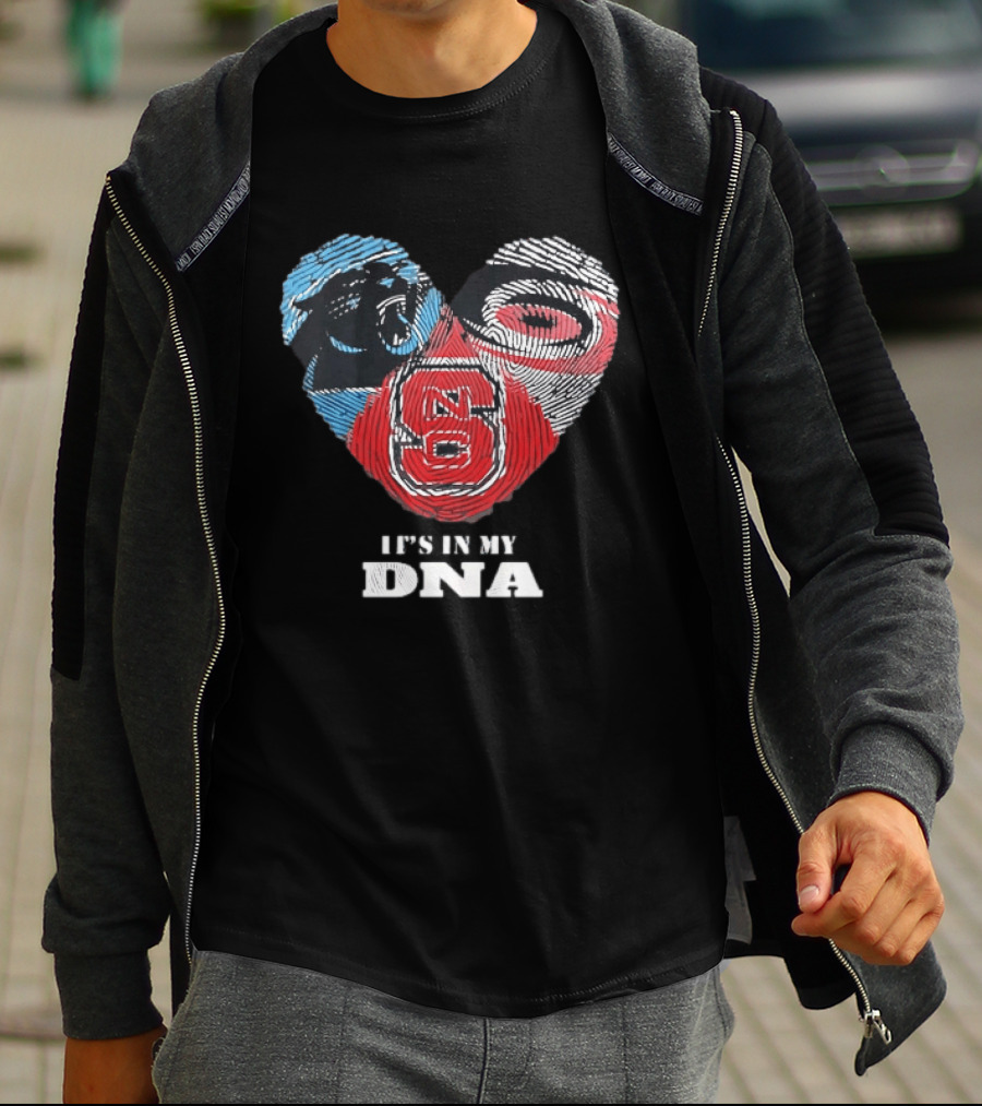 Carolina Panthers NC State Wolfpack It's In My DNA Fingerprint Heart T-Shirt