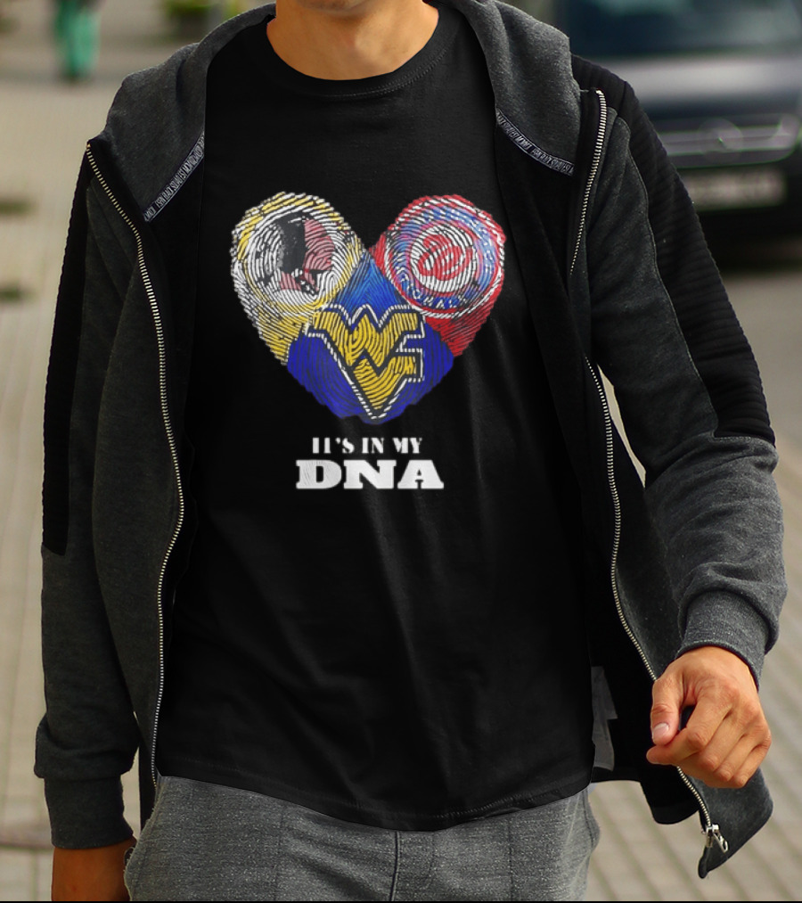 It Is In My DNA West Virginia Mountaineers Washington Commanders Logos Fingerprint T-Shirt
