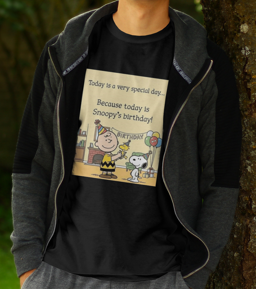 Celebrate Snoopy's Birthday With Charlie Brown And Woodstock In Party Hats And Balloons T-Shirt