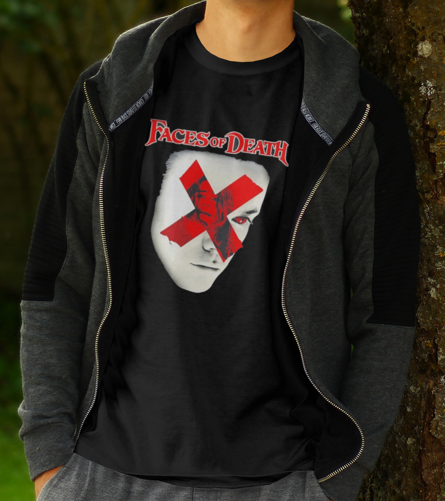 Faces Of Death Horror Movie Red X Iconic Scream Mask T-Shirt