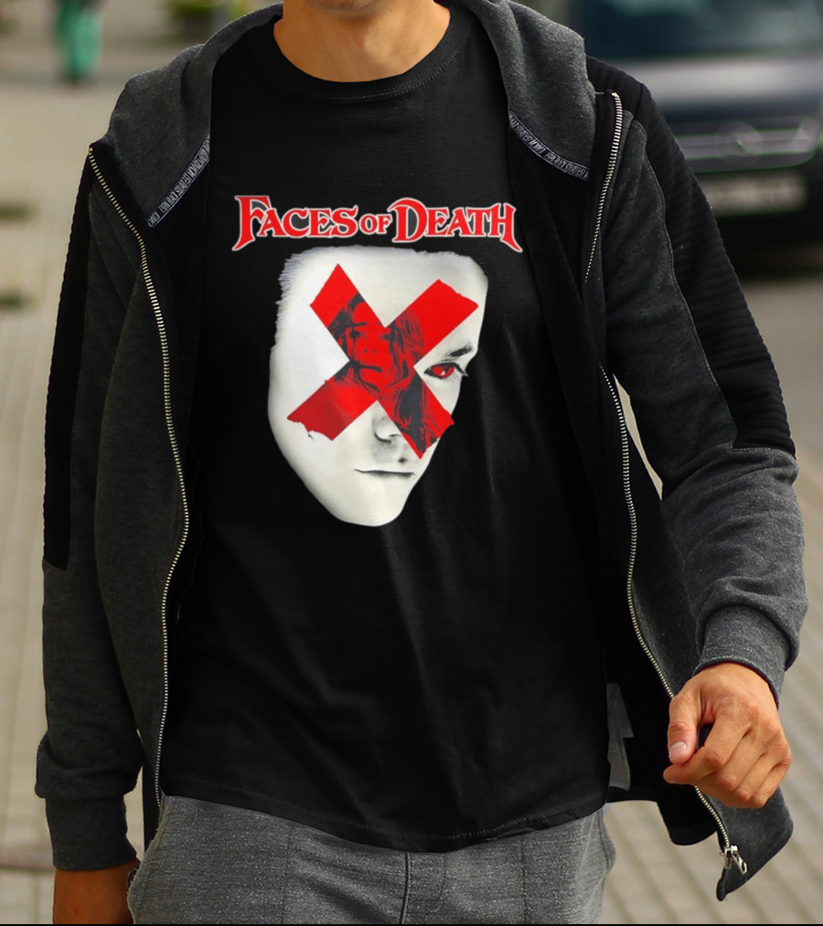 Faces Of Death Horror Movie Red X Iconic Scream Mask T-Shirt