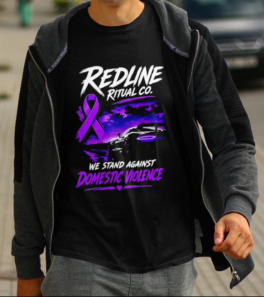 Redline Ritual Co Purple Ribbon We Stand Against Domestic Violence T-Shirt