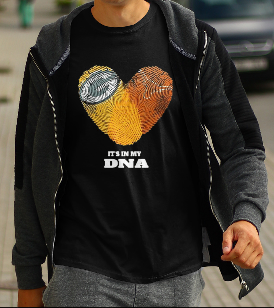 Green Bay Packers Texas Longhorns Heart Shape Fingerprints It's In My DNA T-Shirt
