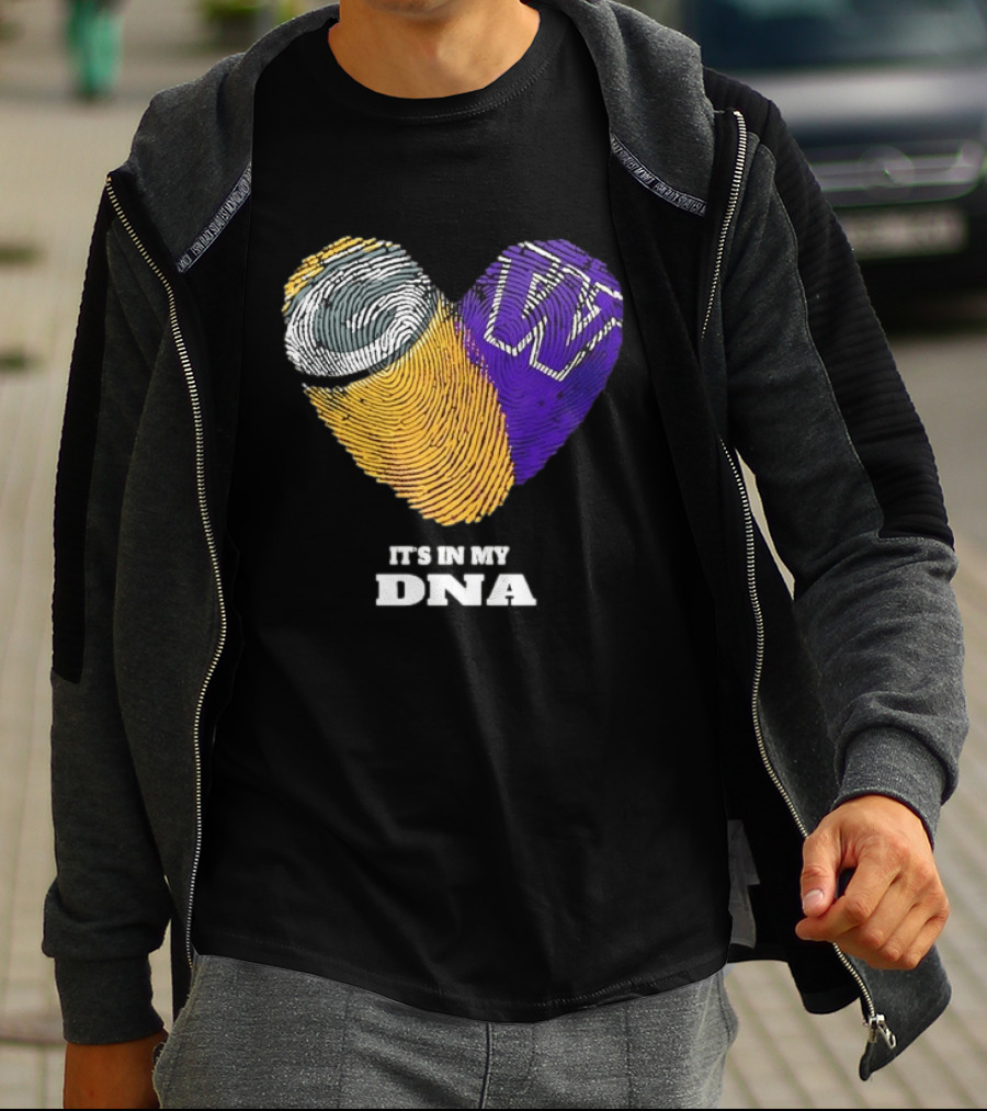Green Bay Packers Washington Huskies Fingerprint Heart It's In My DNA T-Shirt