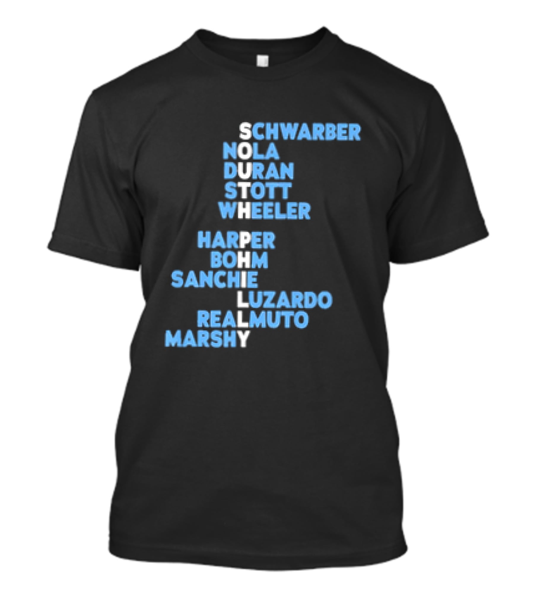 Philadelphia Phillies South Philly Baseball Player Names 2026 Schwaber Nola Duran Stott Wheeler Harper Bohm Sanchez Luzardo Realmuto Marsh T-Shirt
