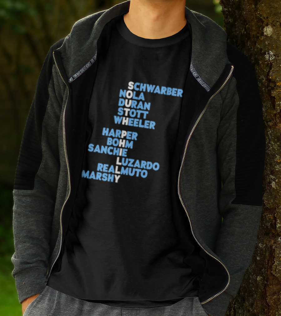 Philadelphia Phillies South Philly Baseball Player Names 2026 Schwaber Nola Duran Stott Wheeler Harper Bohm Sanchez Luzardo Realmuto Marsh T-Shirt