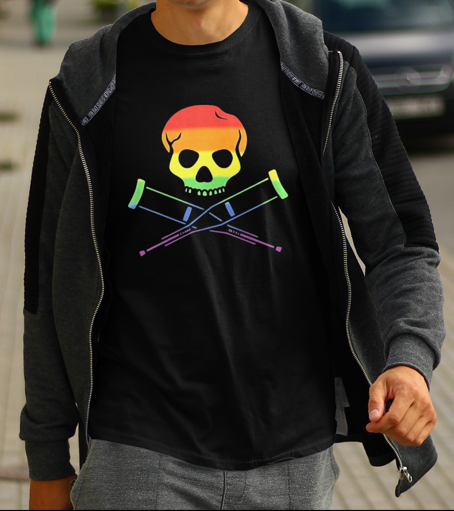 Skull With Crutches Rainbow T-Shirt