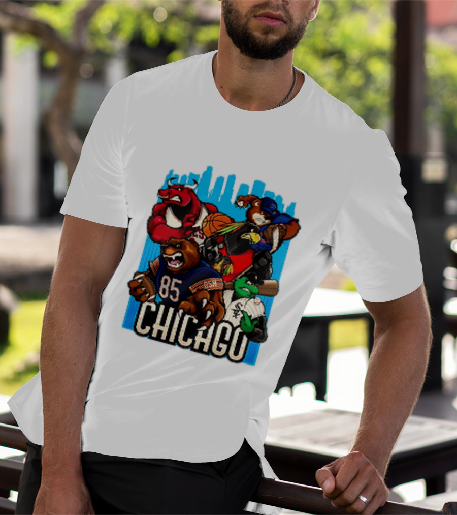 Chicago Bulls Bears Blackhawks Cubs White Sox Sports Team Characters T-Shirt