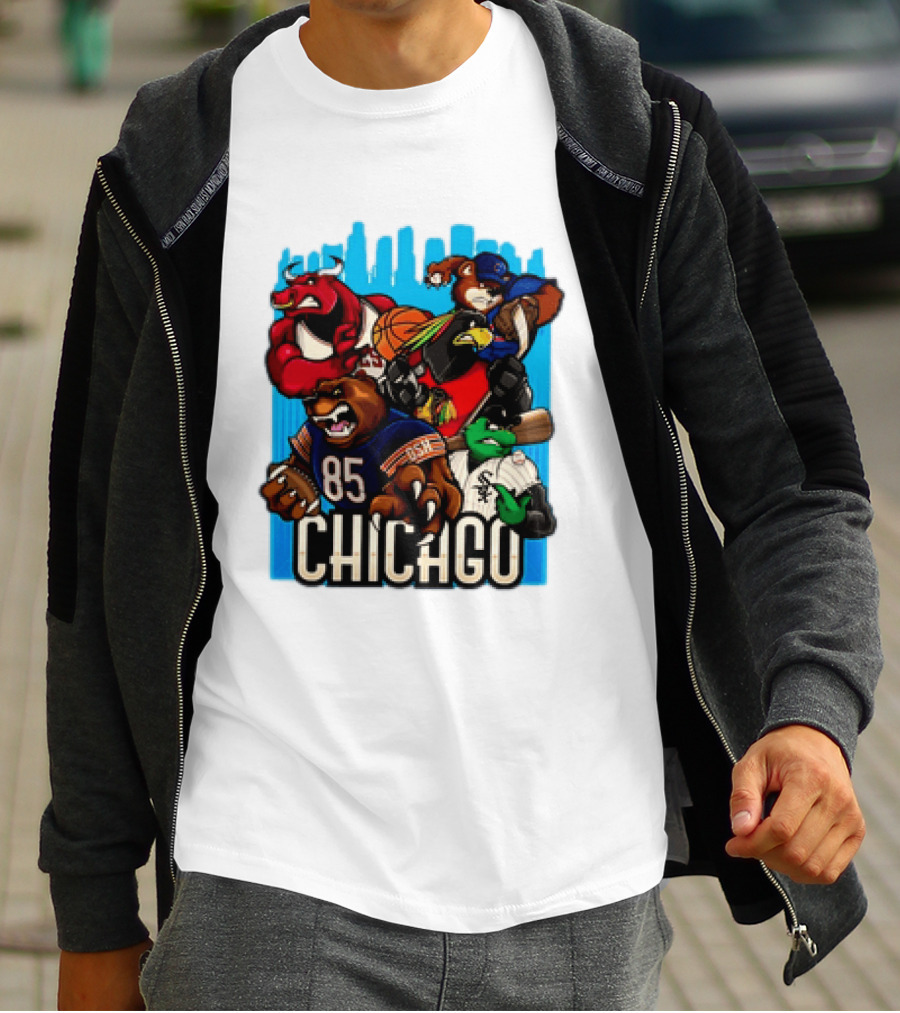 Chicago Bulls Bears Blackhawks Cubs White Sox Sports Team Characters T-Shirt