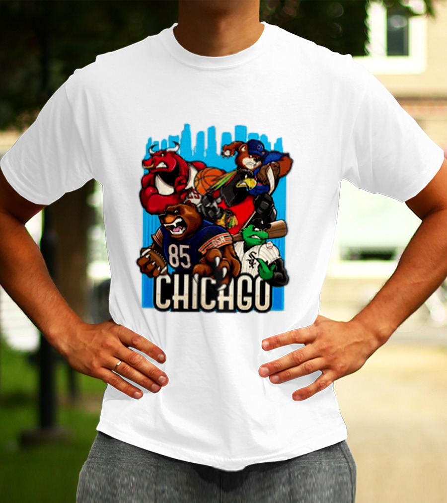 Chicago Bulls Bears Blackhawks Cubs White Sox Sports Team Characters T-Shirt