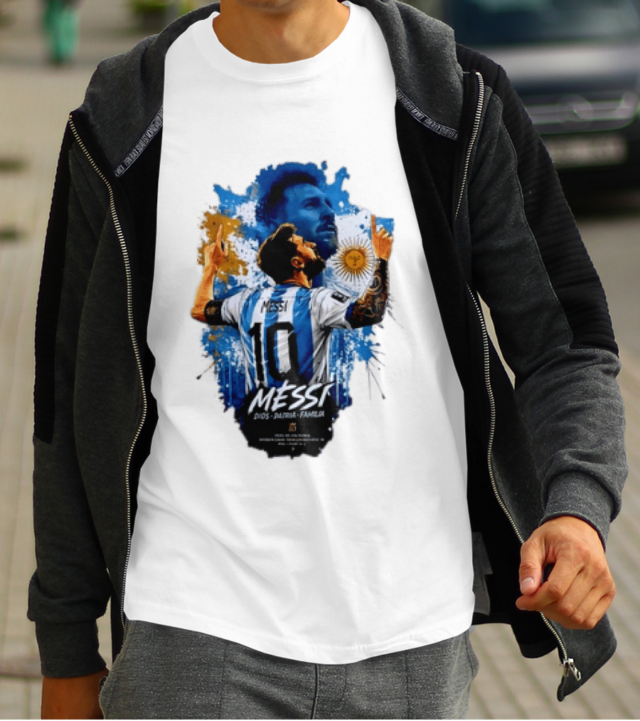 Messi Dios Patria Familia Argentina Football 10 Pointing To The Sky T-Shirt