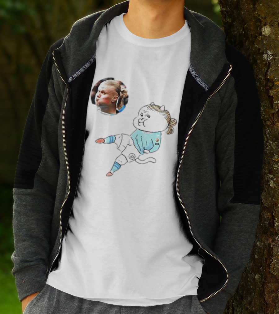 Erling Haaland Manchester City Cat Cartoon Football T-Shirt