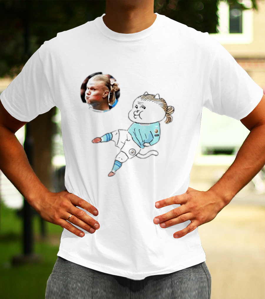 Erling Haaland Manchester City Cat Cartoon Football T-Shirt