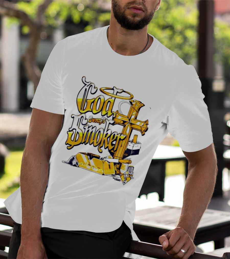 God Loves A Smoker Religious Faith Christian Cross Cigarette Ashtray T-Shirt