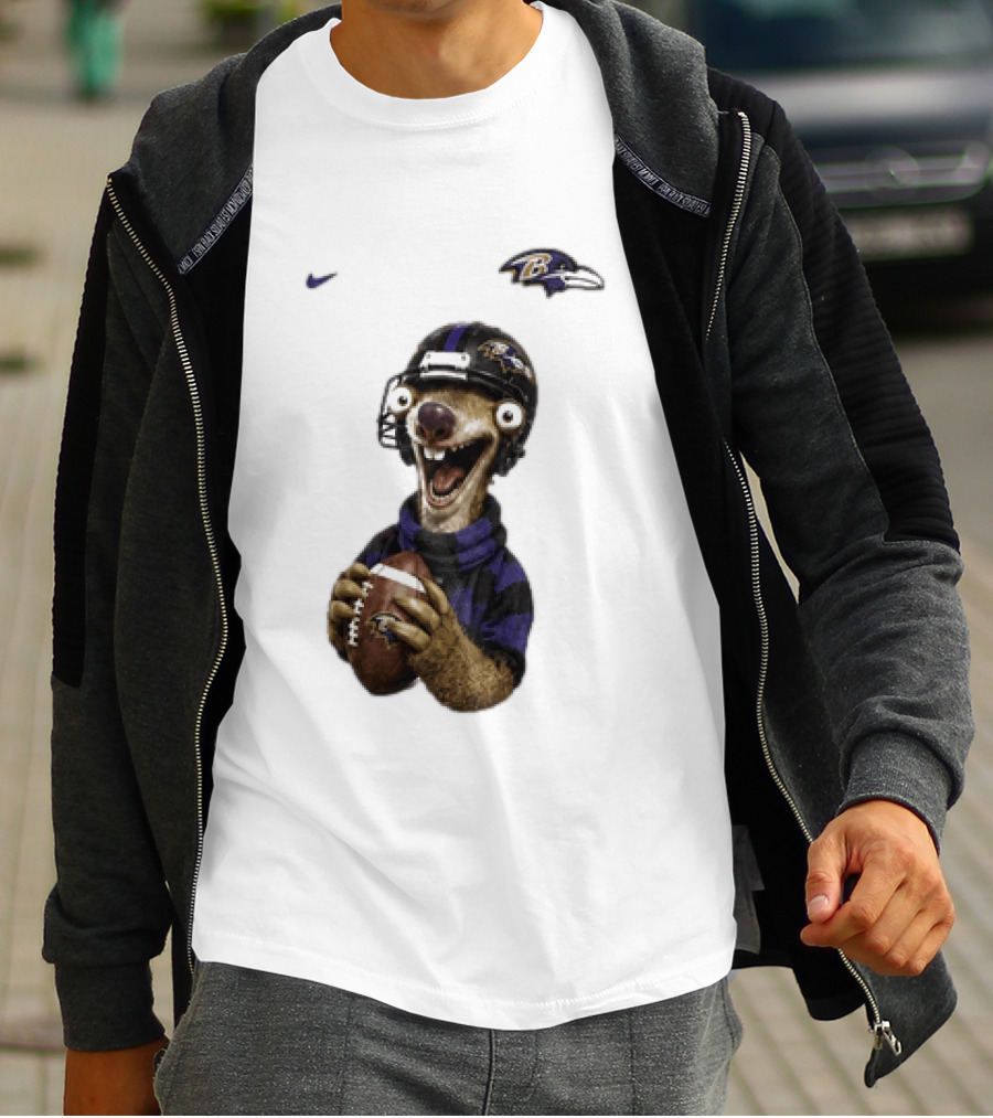 Sid The Sloth Baltimore Ravens Football Helmet And Ball Ravens Fan Gear T-Shirt