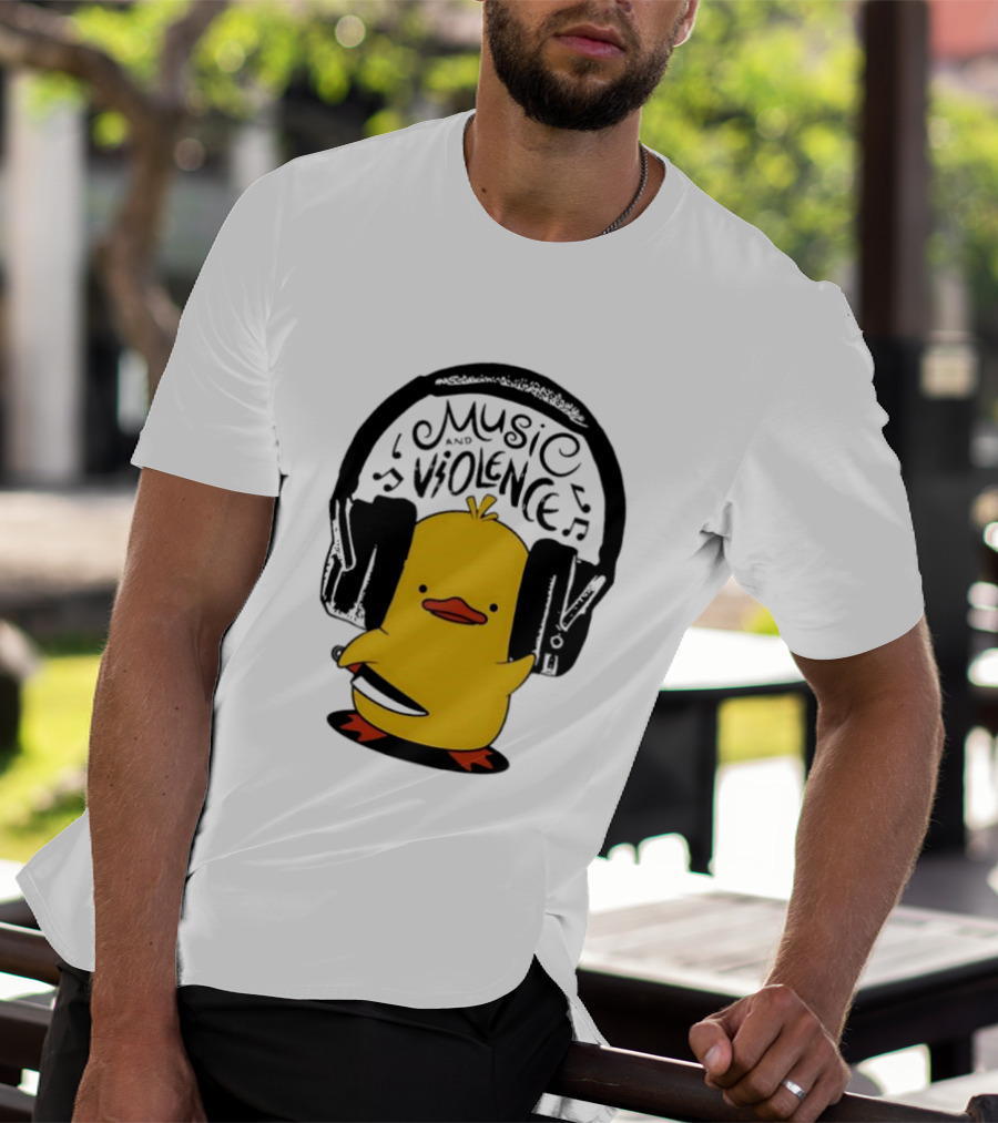 Murder Duck Music And Violence Headphones Knife Animal Bird T-Shirt