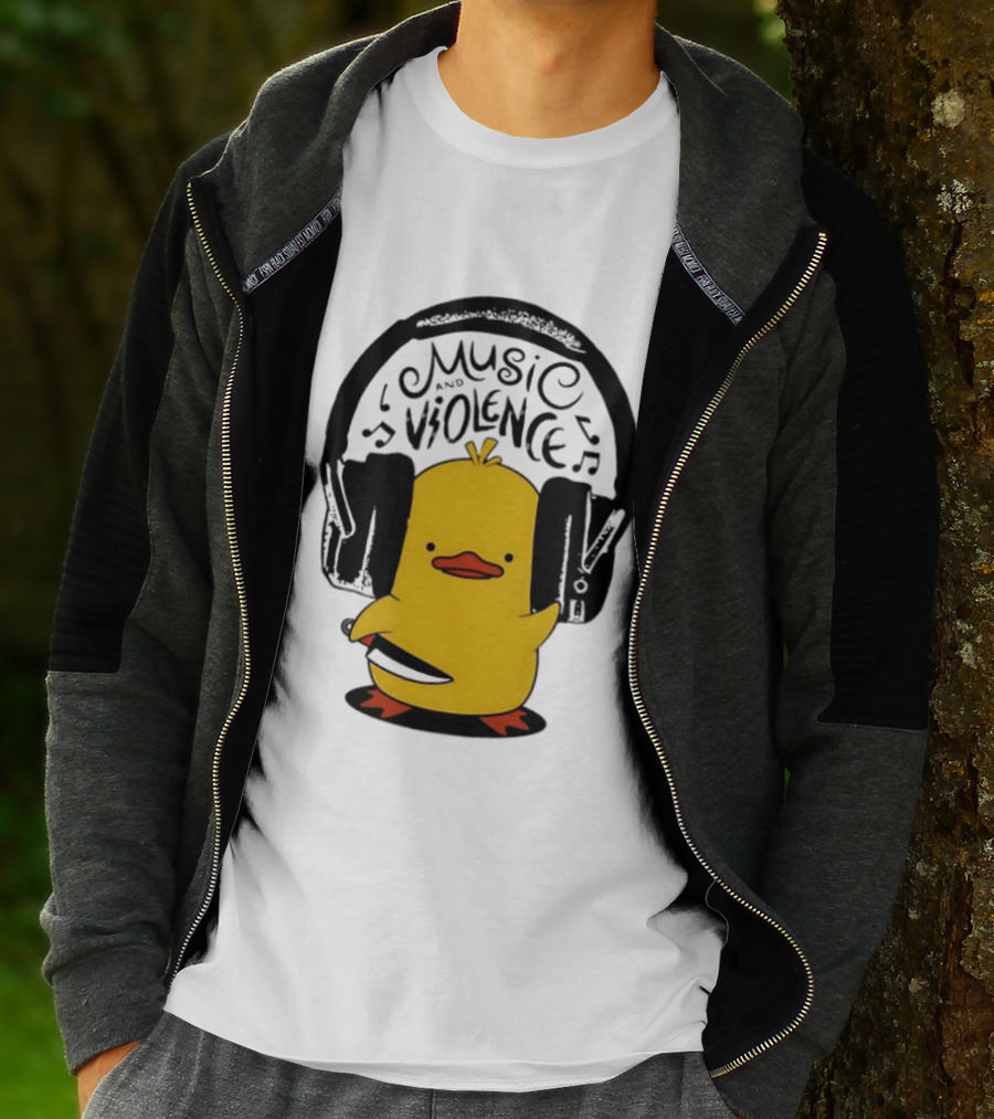 Murder Duck Music And Violence Headphones Knife Animal Bird T-Shirt