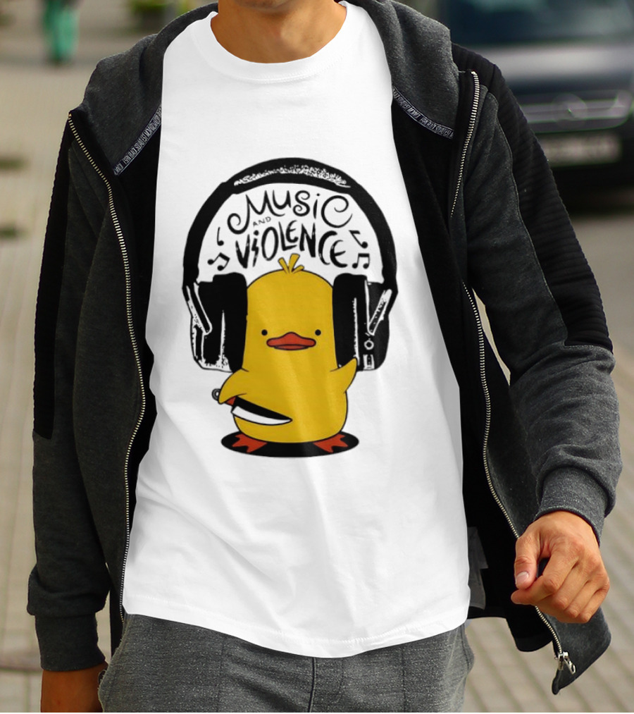 Murder Duck Music And Violence Headphones Knife Animal Bird T-Shirt