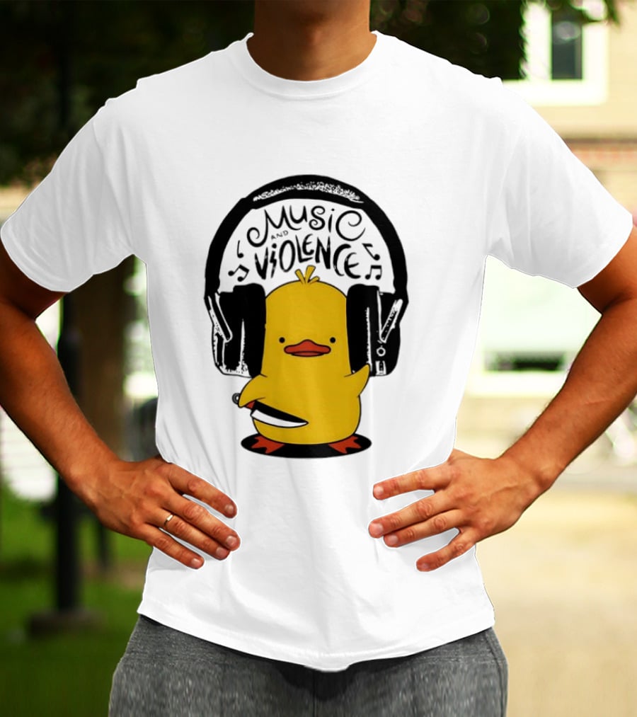Murder Duck Music And Violence Headphones Knife Animal Bird T-Shirt