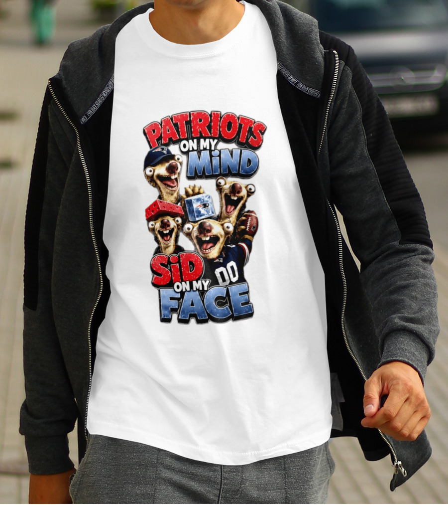 Patriots On My Mind Sid On My Face Funny Football Sid Sloth T-Shirt