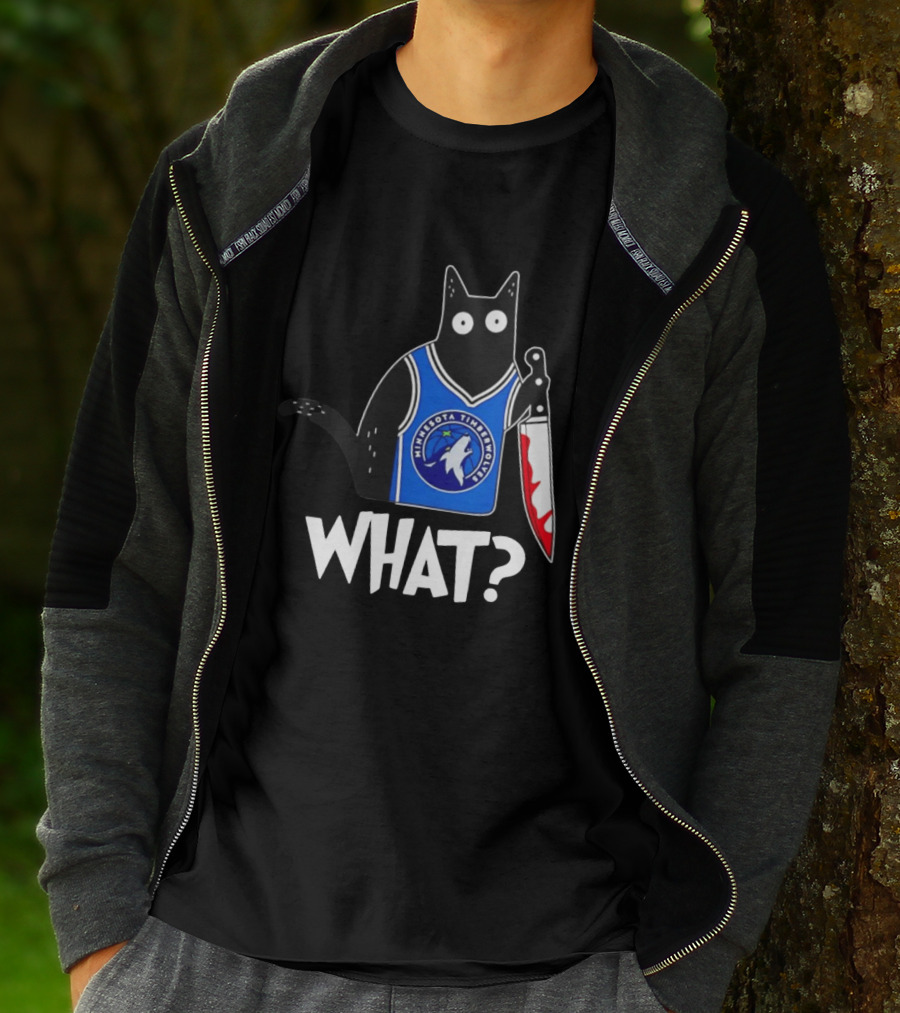 Minnesota Timberwolves Cat With Knife WHAT Halloween T-Shirt