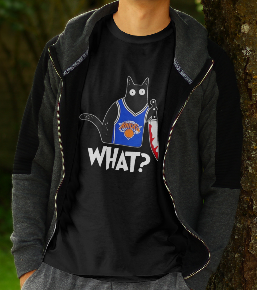 New York Knicks Cat Holding Knife Halloween WHAT T-Shirt