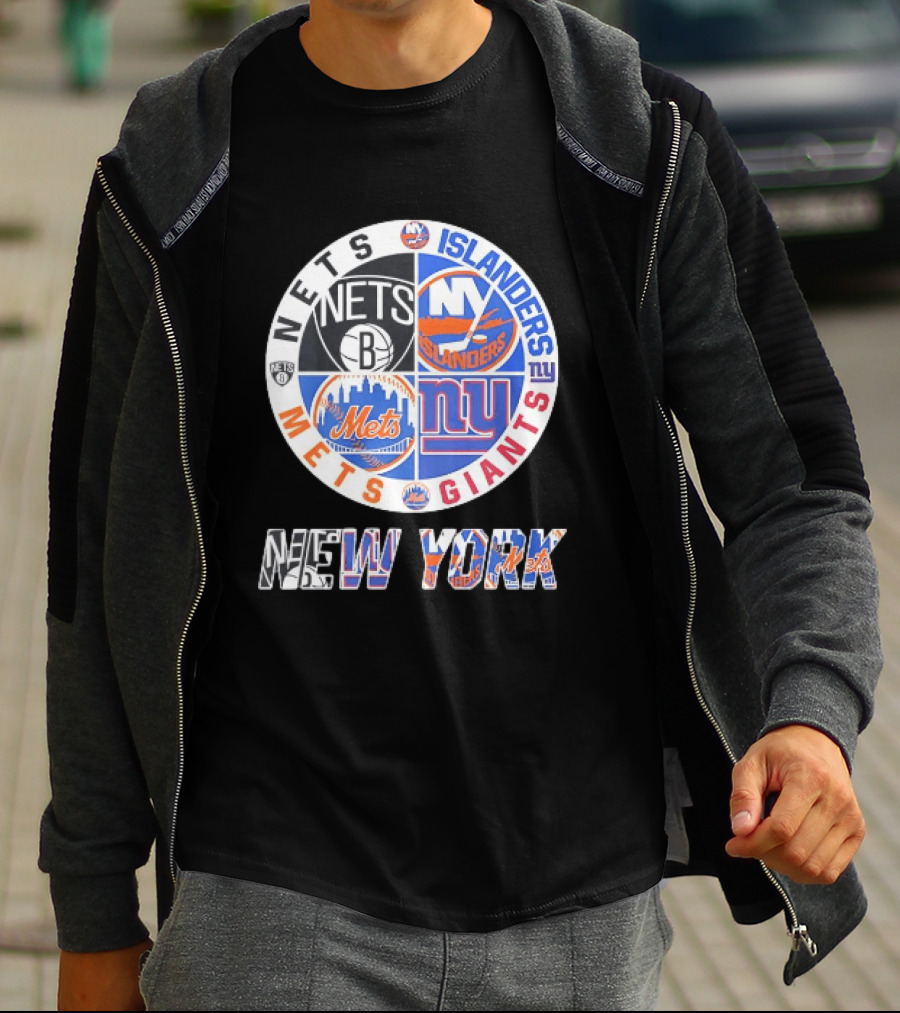 New York Mets Giants Islanders Nets Teams Logo Circle T-Shirt
