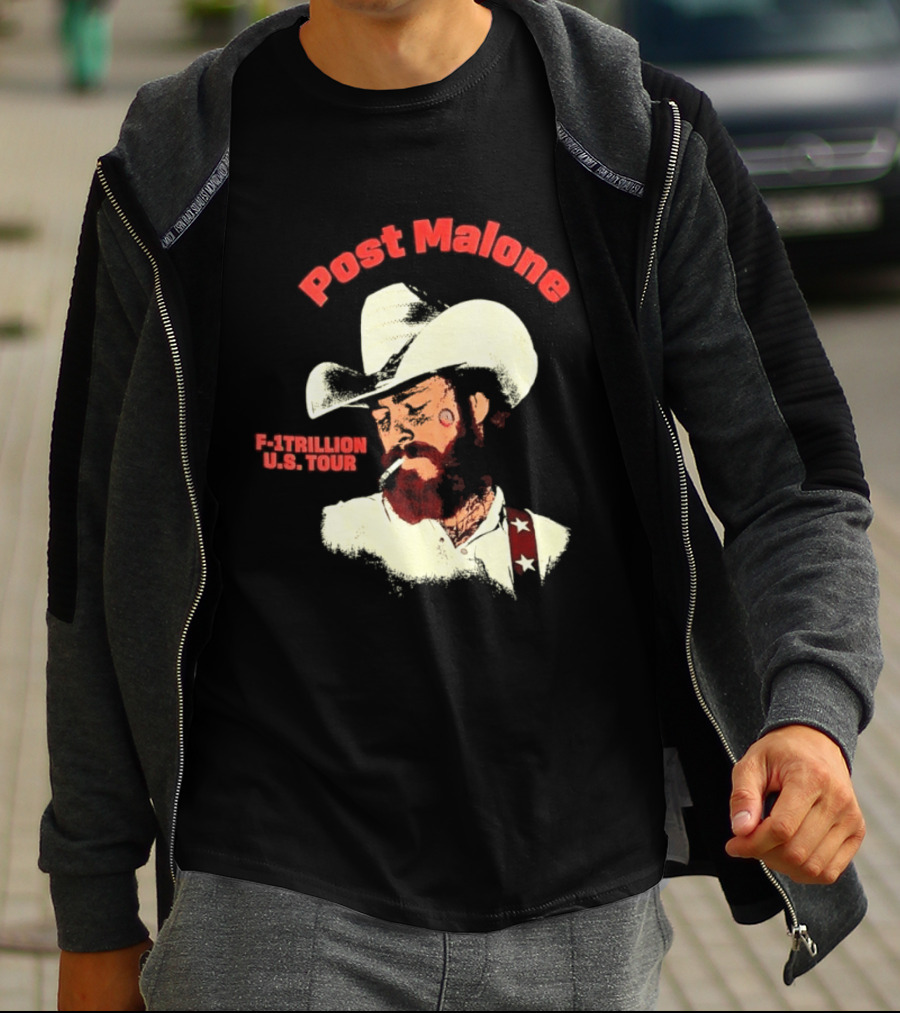 Post Malone F 1 Trillion U.S. Tour Cowboy Hat And Cigarette T-Shirt