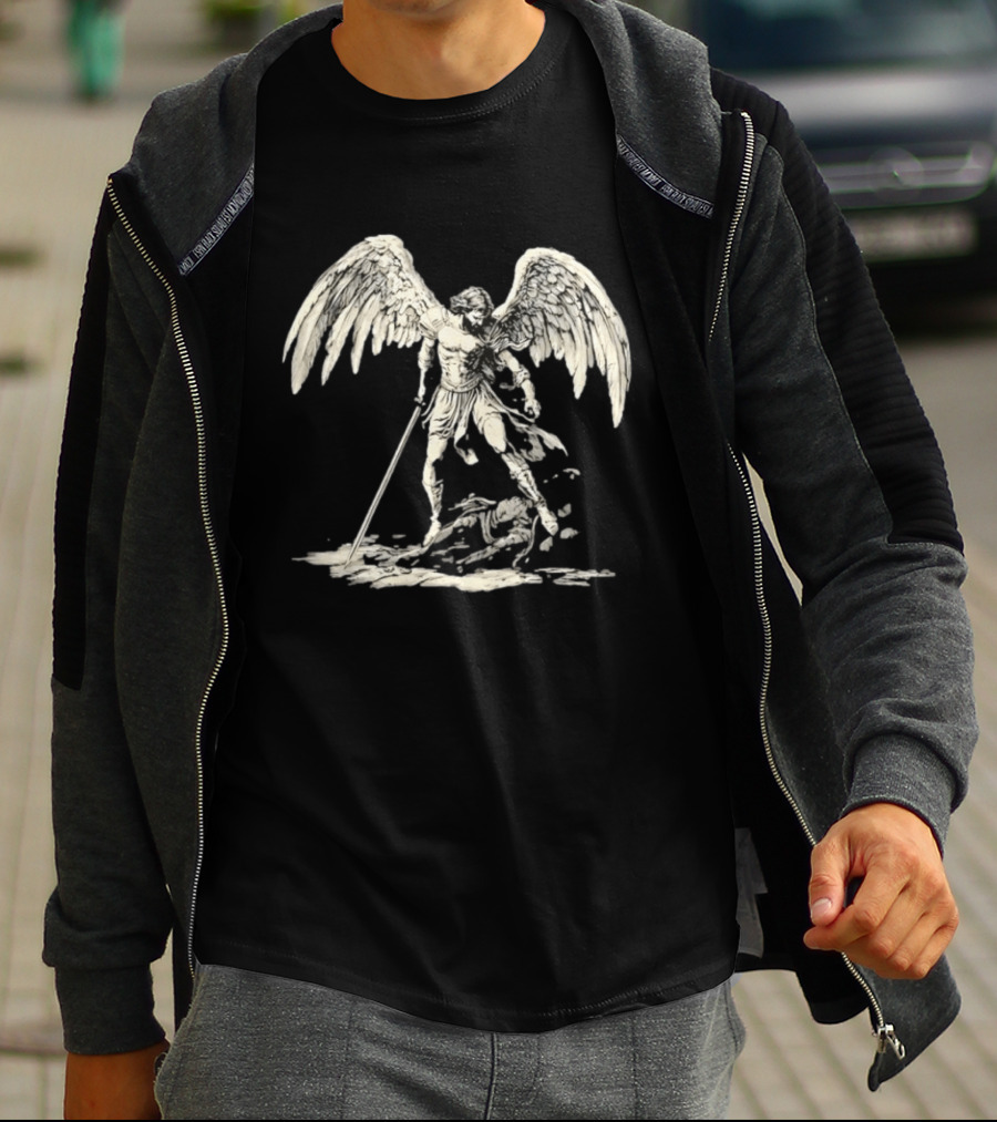 Saint Michael The Archangel Defeating Satan Biblical Christian Symbolism T-Shirt
