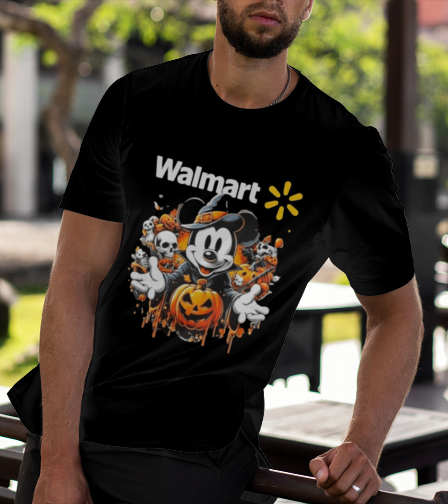Walmart Mickey Mouse Halloween Witch Pumpkin Skulls T-Shirt