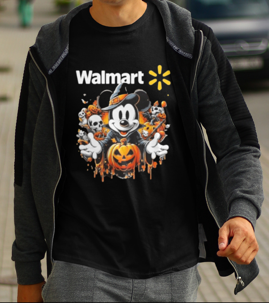 Walmart Mickey Mouse Halloween Witch Pumpkin Skulls T-Shirt