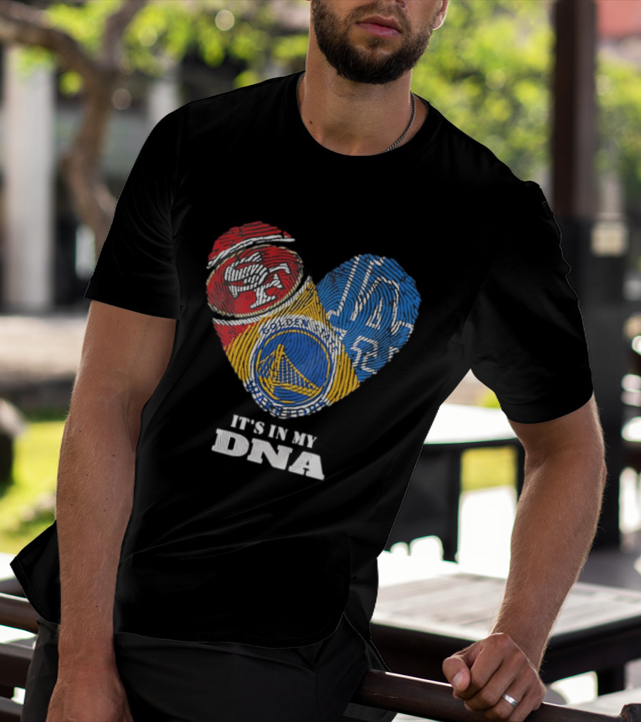 San Francisco 49ers Los Angeles Dodgers Golden State Warriors Heart Fingerprint It's In My DNA T-Shirt